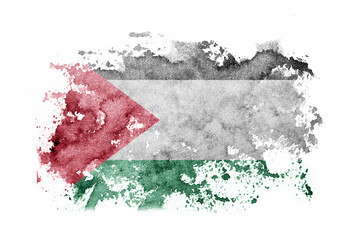 Palestine, Palestinian flag background painted on white paper with watercolor.