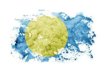 Palau flag background painted on white paper with watercolor.