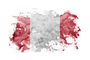 Peru, Peruvian flag background painted on white paper with watercolor.