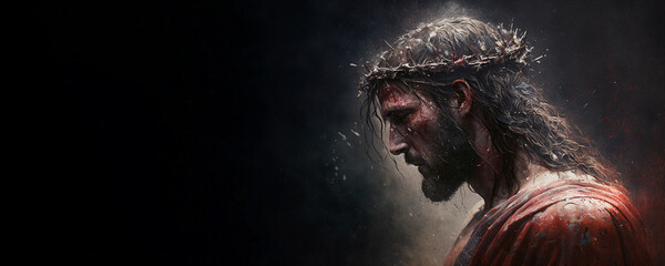 Jesus Christ, The savior of mankind. 5:2 Banner. Generative AI - obrazy, fototapety, plakaty