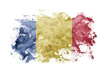 Romania, Romanian flag background painted on white paper with watercolor.
