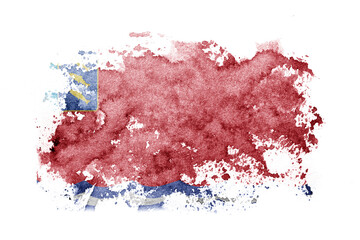 Russia, Russian, Magadan Oblast flag background painted on white paper with watercolor.