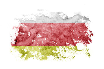 Russia, Russian, North Ossetia flag background painted on white paper with watercolor.