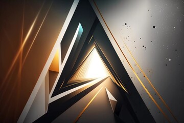 Obraz premium Minimalism 3D abstract modern design background with geometric shapes, blocks and stripes. Minimal Triangle parallax perspective scene concept. Trendy Pastel Colored high tech Style. Generative AI