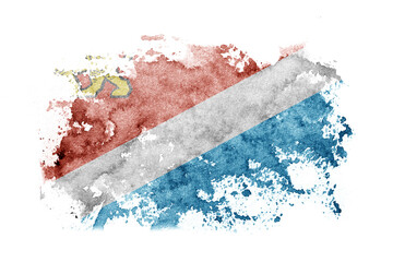 Russia, Russian, Primorsky Krai flag background painted on white paper with watercolor.