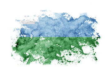 Russia, Russian, Yugra flag background painted on white paper with watercolor.