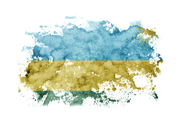 Rwanda flag background painted on white paper with watercolor.