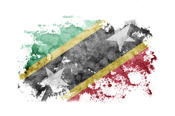 Saint Kitts and Nevis flag background painted on white paper with watercolor.