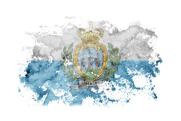 San Marino flag background painted on white paper with watercolor.