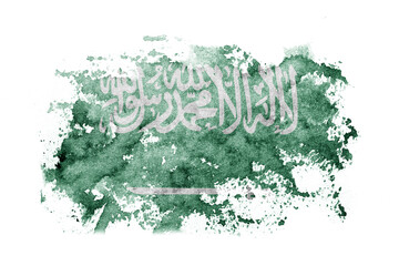 Saudi Arabia, Arabian flag background painted on white paper with watercolor.