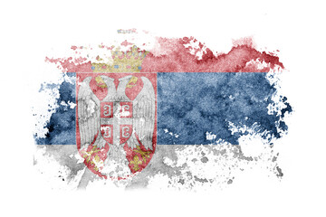 Serbia, Serbian flag background painted on white paper with watercolor.