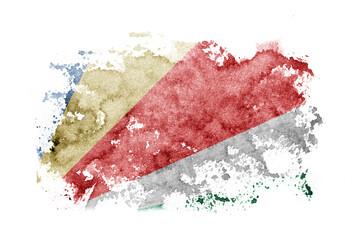 Seychelles, Seychellois flag background painted on white paper with watercolor.