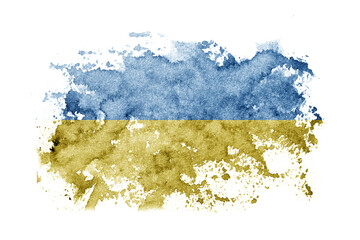 Ukraine, Ukrainian flag background painted on white paper with watercolor.