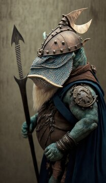 Raiding Valhalla: A Cute, Cool, and Beautiful Viking Animal Chameleon Warrior's Battle on a Longship with Beautiful Stylish Designer Armor and Norse Mythology (generative AI)
