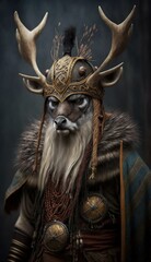 Raiding Valhalla: A Cute, Cool, and Beautiful Viking Animal Deer Warrior's Battle on a Longship with Beautiful Stylish Designer Armor and Norse Mythology (generative AI)