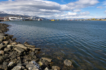 Boats at the harbor of Ushuaia, Tierra del Fuego in Argentina, South America