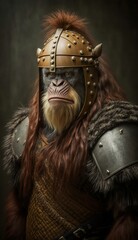 Raiding Valhalla: A Cute, Cool, and Beautiful Viking Animal Orangutan Warrior's Battle on a Longship with Beautiful Stylish Designer Armor and Norse Mythology (generative AI)