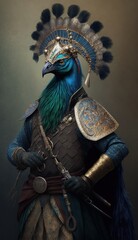 Raiding Valhalla: A Cute, Cool, and Beautiful Viking Animal Peacock Warrior's Battle on a Longship with Beautiful Stylish Designer Armor and Norse Mythology (generative AI)
