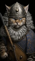 Raiding Valhalla: A Cute, Cool, and Beautiful Viking Animal Wild cat Warrior's Battle on a Longship with Beautiful Stylish Designer Armor and Norse Mythology (generative AI)