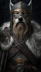 Raiding Valhalla: A Cute, Cool, and Beautiful Viking Animal Wolf Warrior's Battle on a Longship with Beautiful Stylish Designer Armor and Norse Mythology (generative AI)