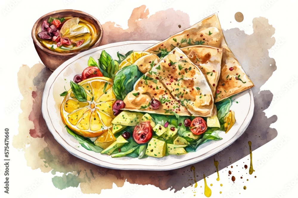 Poster salad fattoush up near and personal. toasted pita bread serves as the base for a healthful salad top