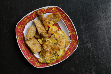 tempeh and omelet in a plate