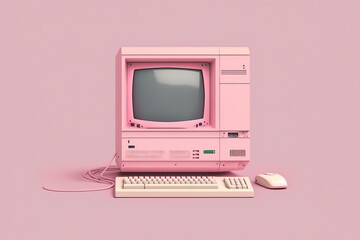Minimal old Computer Pink. Generative IA - obrazy, fototapety, plakaty