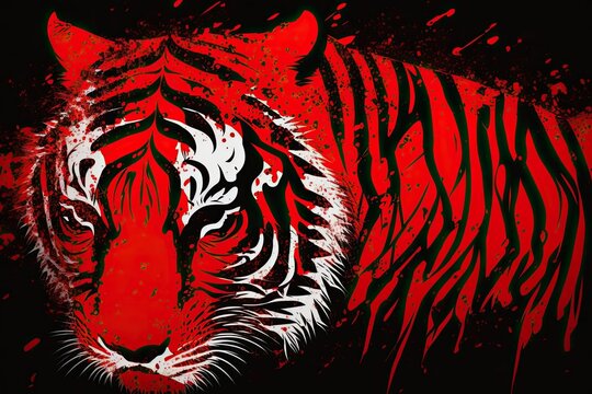 The skin or pelt of an Indo Chinese tiger (Panthera tigris corbetti) is depicted artistically as a backdrop, wallpaper, or background. Generative AI