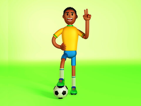 Soccer player with ball. Yellow shirt and blue shorts. player from Brazil.