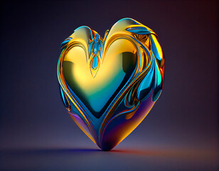 Glass heart with the colors of Ukraine flag.