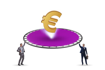 Monetary concept with currency bouncing off the trampoline