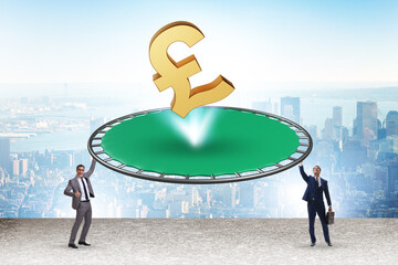 Monetary concept with currency bouncing off the trampoline