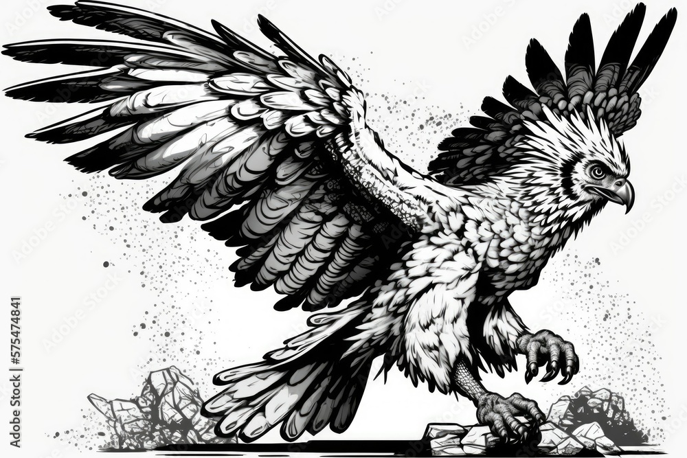 Poster art showing a huge harpy eagle pouncing on its prey. generative ai