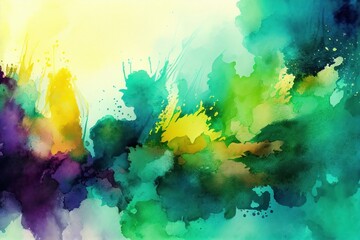 Plakat Blue Green Yellow Watercolor Background, Abstract, Artistic Backdrop, Generative AI