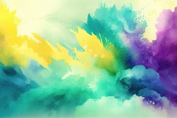 Plakat Blue Green Yellow Watercolor Background, Abstract, Artistic Backdrop, Generative AI