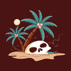 Summer skull illustration for t shirt design