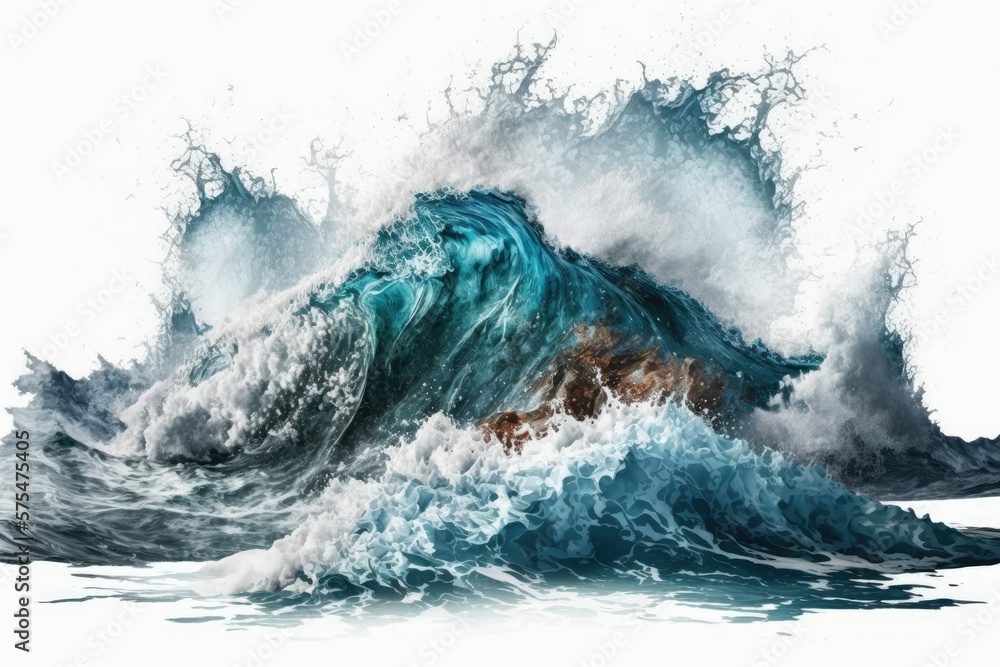 Poster there is a splash as the waves hit the rocks. coastal waves pound the shore. force of water in the o