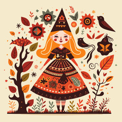 Whimsical Scandinavian Folk Art Characters-witch