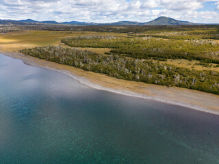 Aerial view of picturesque Lago Yehuin on the island Tierra del Fuego, Argentina, South America