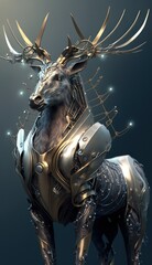 Stylish Futuristic Animal Reindeer Combat Armor: A Cute and Cool Designer Exosuit with Energy Shield and Nanotech Enhancements for High-Tech Battle in Wildlife and Sci-Fi Settings (generative AI)