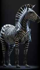 Stylish Futuristic Animal Zebra Combat Armor: A Cute and Cool Designer Exosuit with Energy Shield and Nanotech Enhancements for High-Tech Battle in Wildlife and Sci-Fi Settings (generative AI)