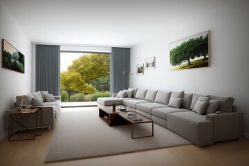 Fototapeta premium Relax and Unwind in This Comfortable Living Room with Modern Furniture