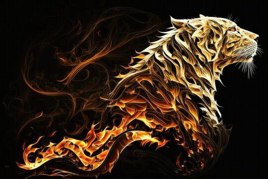 Abstract Flame of a Tiger, a Prowling Predator. Generative AI