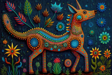 Colorful mexican alebrijes strange imaginary creatures illustration