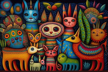 Frantastic mystic animals, mexican imaginary alebrijes illustration