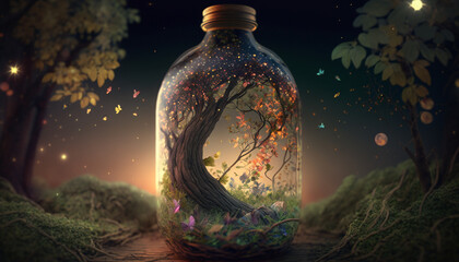 A magical garden inside the bottle. Generative AI