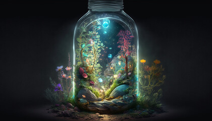 A magical garden inside the bottle. Generative AI