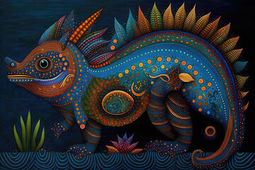 Fototapeta premium Bright illustration of mexican alebrijes imaginary creatures in colorful style