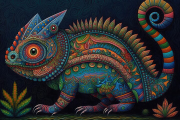 Fototapeta premium Bright illustration of mexican imaginary creature in colorful style