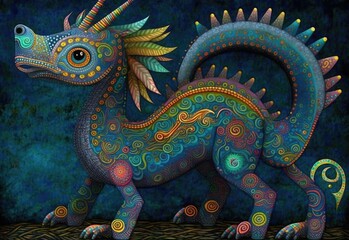 Obraz premium Imaginary colorful creatures mexican alebrije style illustration